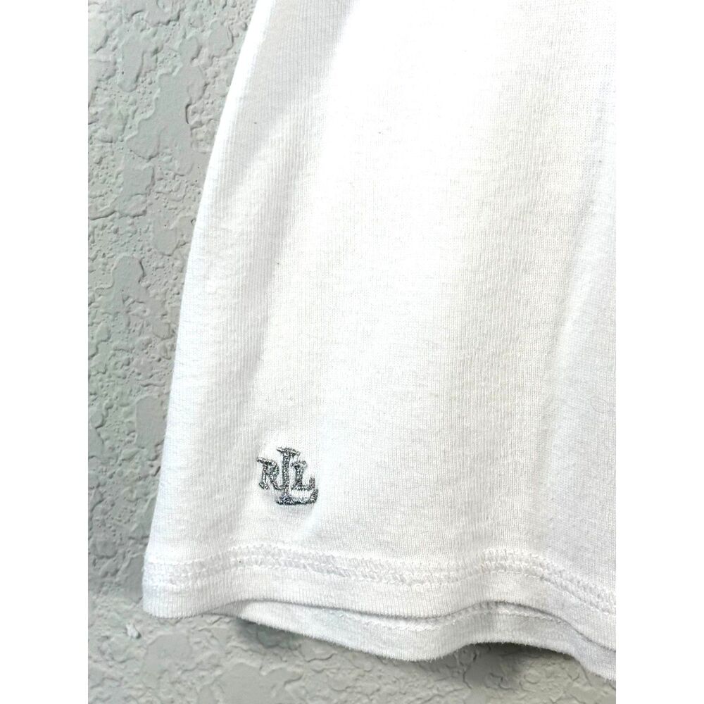 Lauren Ralph Lauren White Henley Shirt M 100% Cotton Short Sleeve V-Neck Tee - Picture 4 of 8